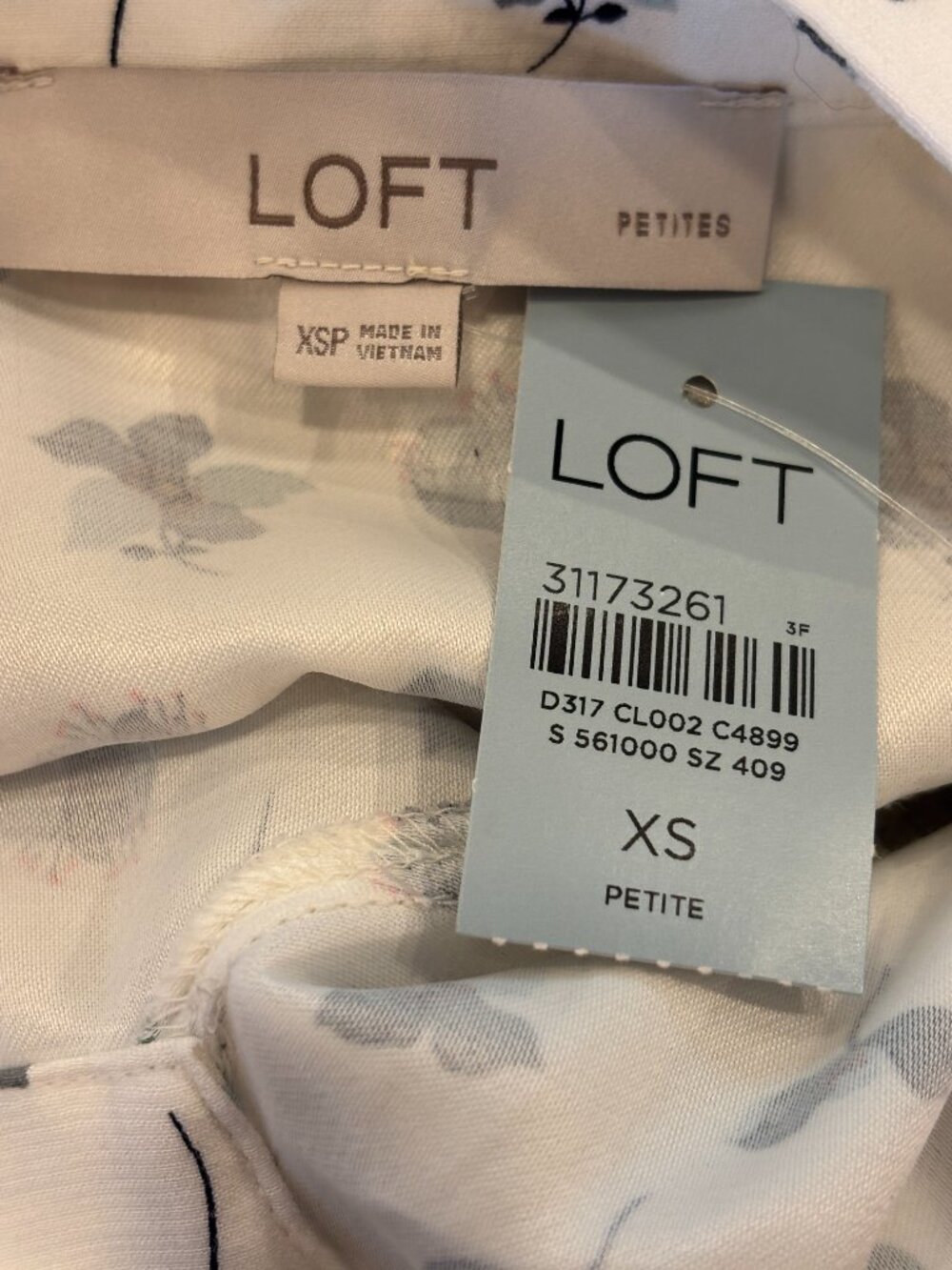 LOFT Petite | White Floral Babydoll Mini Dress, Puff Sleeves & Pockets | Size XS - Picture 5 of 6